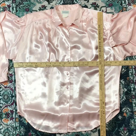VTG Impressions Pink Satin Long Sleeve Blouse Sz.XL - Picture 4 of 8